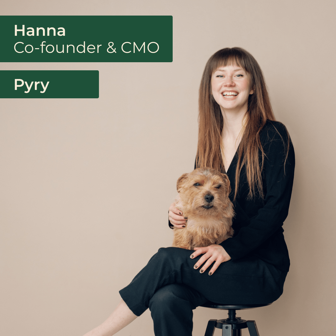 Co-founder Hanna Lemmetti ja Pyry-koira.