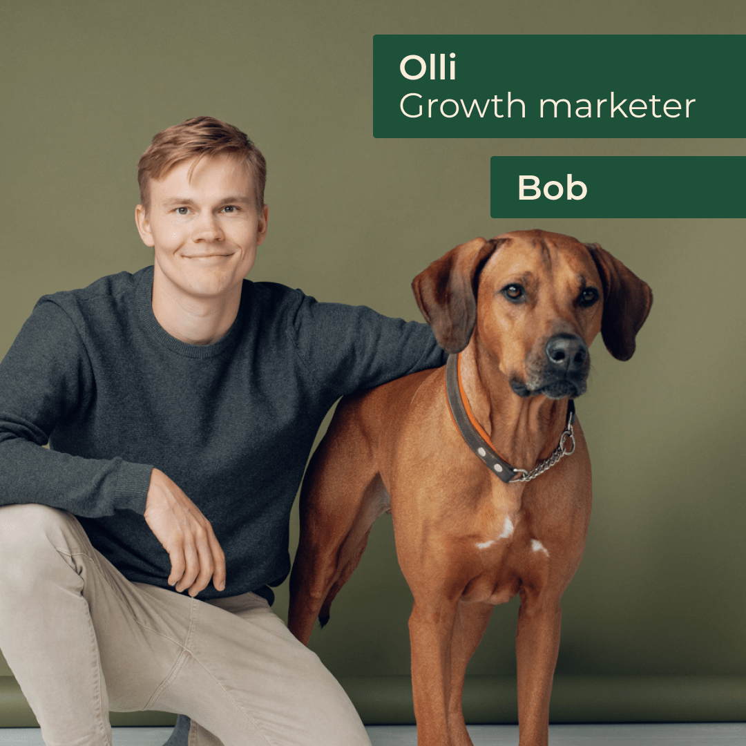 Growth marketer Olli ja Bob-koira.