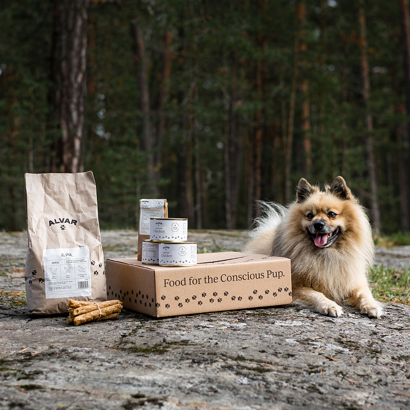 Alvar the dog with Alvar Pet products